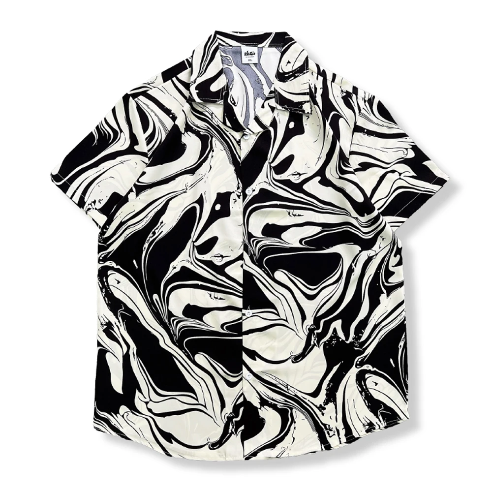 Повседневная мужская рубашка с неправильным геометрическим изогнутым подолом, летние винтажные рубашки на пуговицах для мужчин, мужской топ
