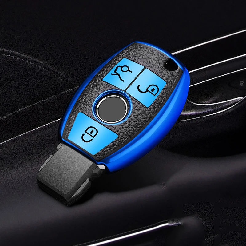 Горячая Распродажа TPU + Кожаный Чехол Для Ключей Автомобиля Mercedes Benz W204 W212 C180 GLK300 CLS CLK CLA SLK C S E Class Remote Smart Holder