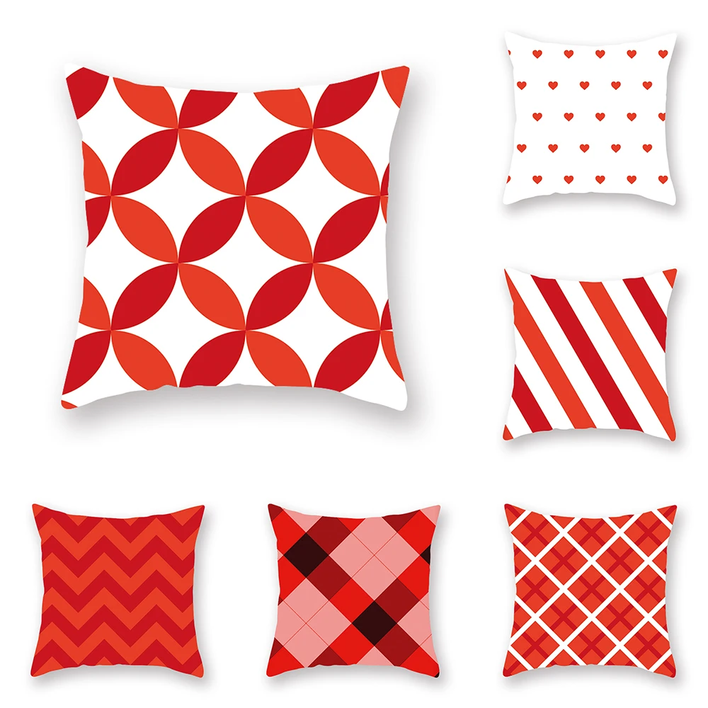 Простой красный чехол с геометрическим рисунком для украшения дивана в гостиной, квадратная подушка из полиэстера