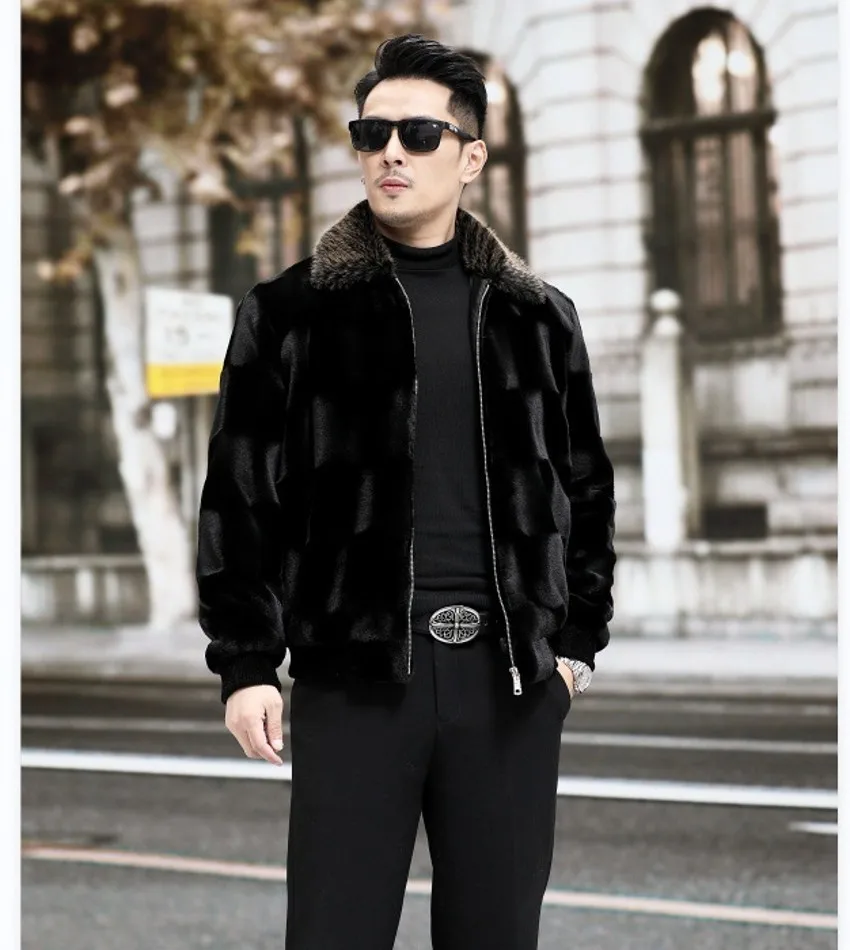 Зимняя новая одежда, мужские деловые повседневные пальто с лацканами из золотистой норки, верхняя одежда из искусственного меха, Корейская мужская мода, тонкие куртки на молнии