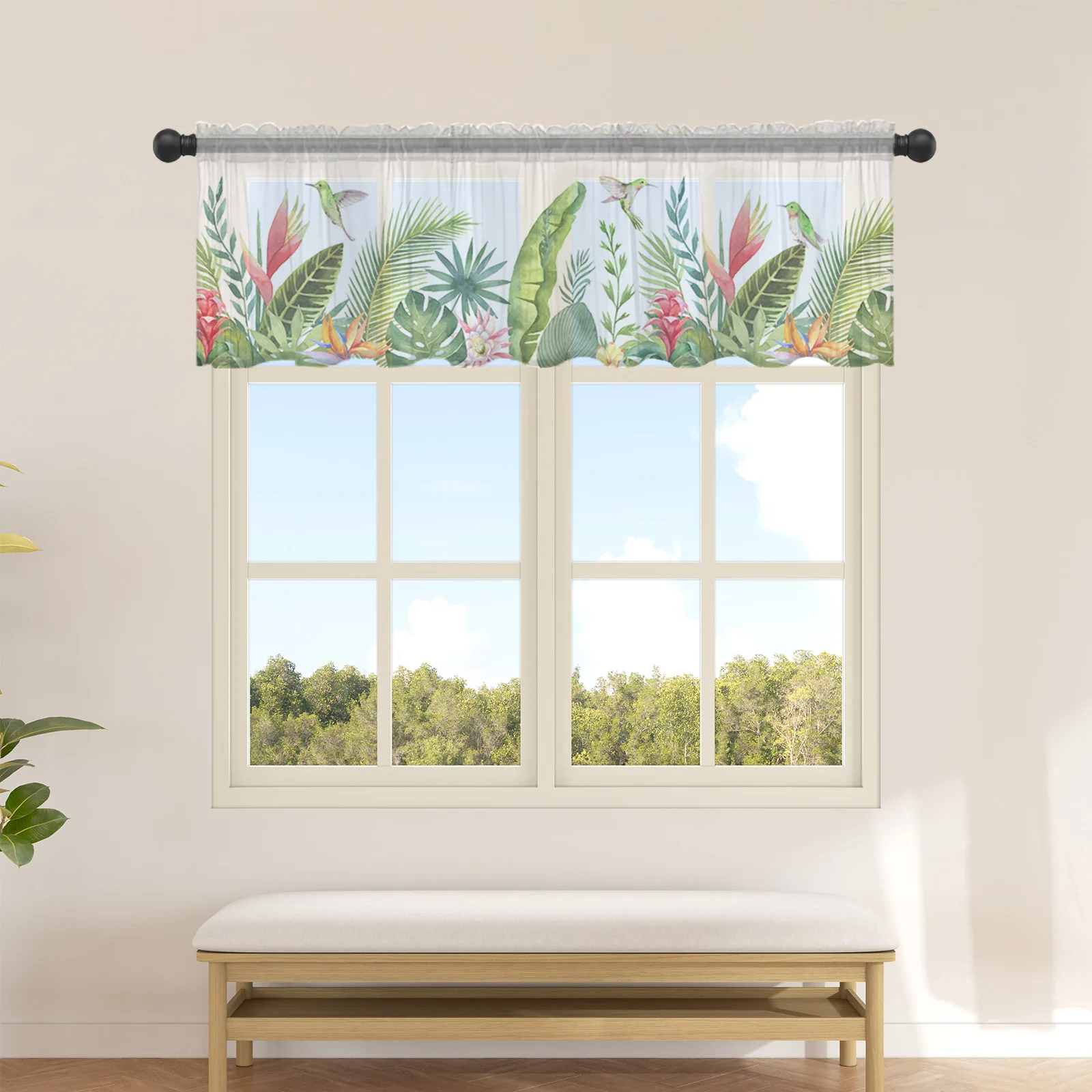 В стиле Ins Тропические растения Пальмовые листья, прозрачные шторы для кухни, кафе, Полупрозрачная тюлевая занавеска, балдахин для окна, домашний декор