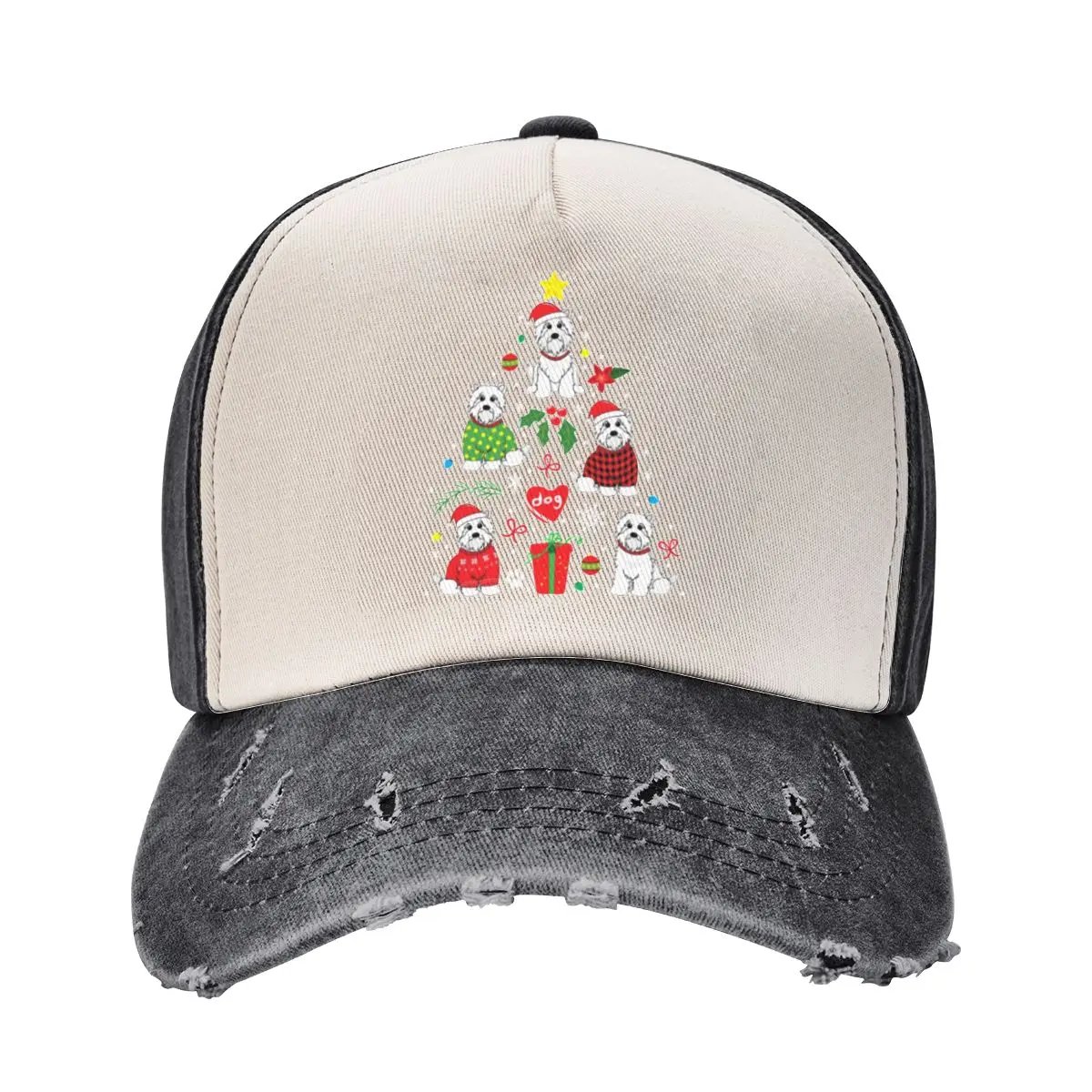 Бейсболка Westie Dog Наряды для Рождественской елки в стиле унисекс, винтажные потертые выстиранные головные уборы в подарок