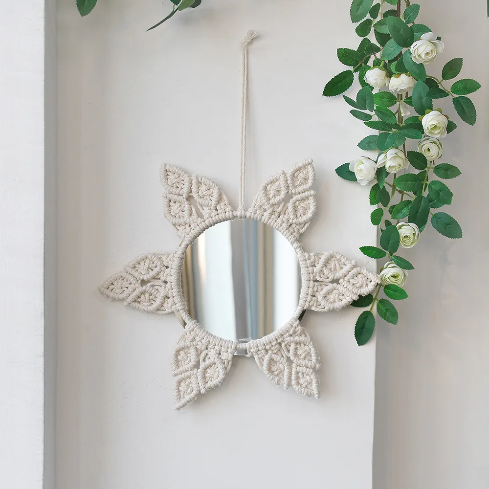 Зеркало в виде цветка, гобелен ручной работы, украшение гостевого дома В стиле Ins, Декоративное зеркало для входа, подарок на стену