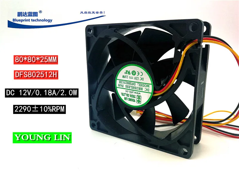 Новый Yonglin Dfs802512h 8025 8 см Материнская Плата Компьютера 3-Проводный Вентилятор охлаждения шасси 12v2w 80*80*25 мм