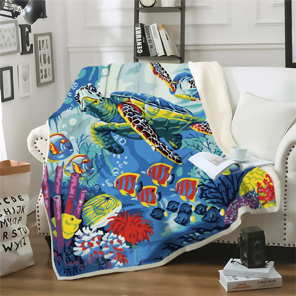 Двухслойное одеяло CLOOCL, летние одеяла с принтом черепахи, Плюшевые пушистые одеяла для подростков, украшение дома, одеяло для взрослых