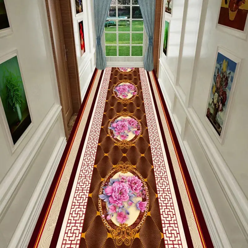 Домашний длинный ковер в коридоре, Европейская лестница, ковер в коридоре, Свадебный ковер в отеле, ковровая дорожка, цветочный противоскользящий коврик для пола