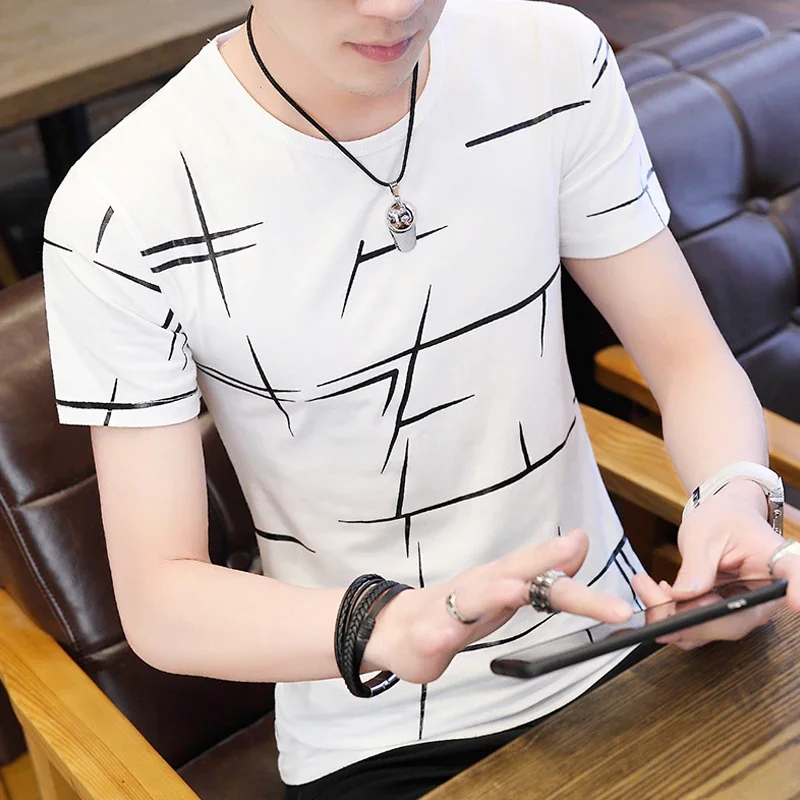B3532 Новая мужская летняя футболка в полоску с 3D принтом, мужская футболка, повседневные облегающие топы с коротким рукавом, футболка, одежда M-3XL