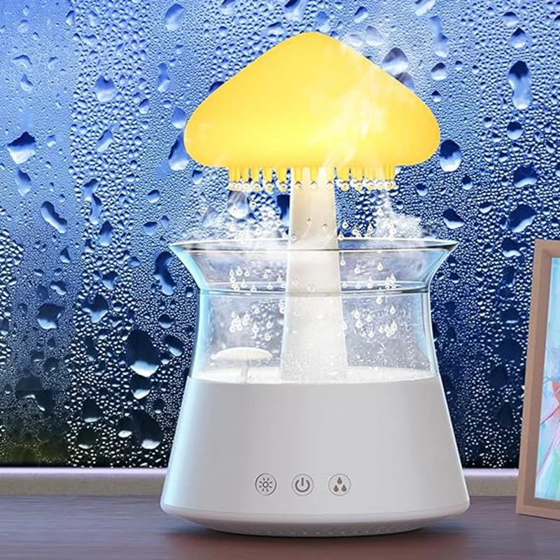 Увлажнитель воздуха Rain Cloud Диффузор С пультом дистанционного управления, лампа с каплями воды, Грибной дождь, звуки белого шума, Увлажнители воздуха Долговечны