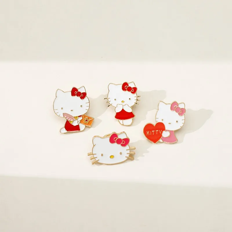 Эмалированные булавки Sanrio Hello Kitty Фигурки аниме Каваи Металлические значки для рюкзаков Женская мода Мультяшные броши Ювелирные изделия Подарки