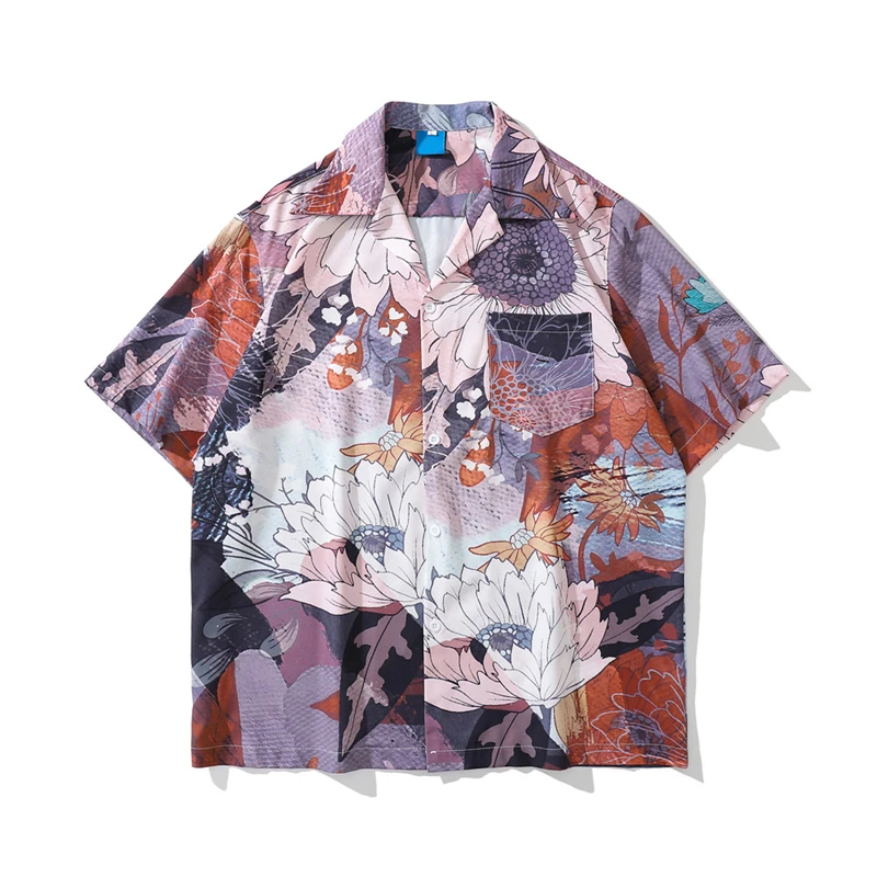 Рубашки в этническом стиле Мужские Повседневные Гавайские рубашки с коротким рукавом Летняя Винтажная Свободная Мужская одежда Пляжная одежда для отдыха Удобные Топы