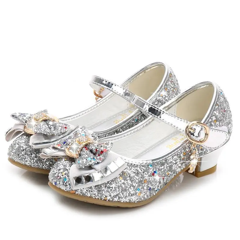 Классическая обувь из искусственной кожи с бантом для девочек, детская обувь для вечеринок и танцев, детская обувь принцессы на высоком каблуке от 3 до 14 лет, детская свадебная обувь на высоком каблуке