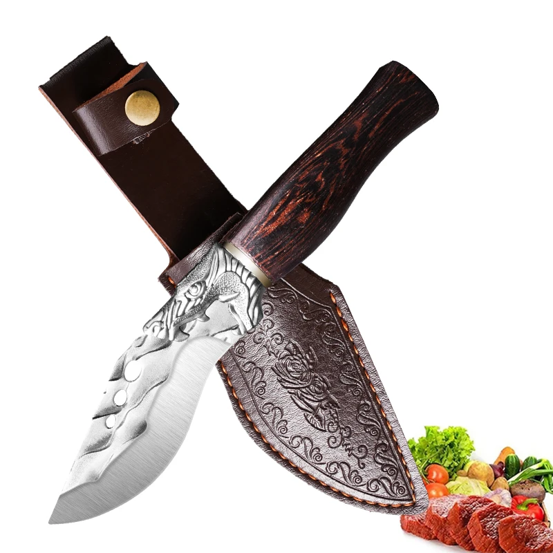 Овощной нож с рисунком молотка ручной работы, нож для удаления костей, портативный нож для чистки и разделения овощей, ручка из цельного дерева, кухонный нож