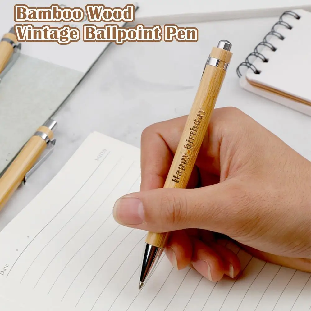 Шариковая ручка в стиле ретро из бамбукового дерева, Офисная рекламная ручка, Модная пресса, Черная Масляная ручка, Бамбуковая ручка