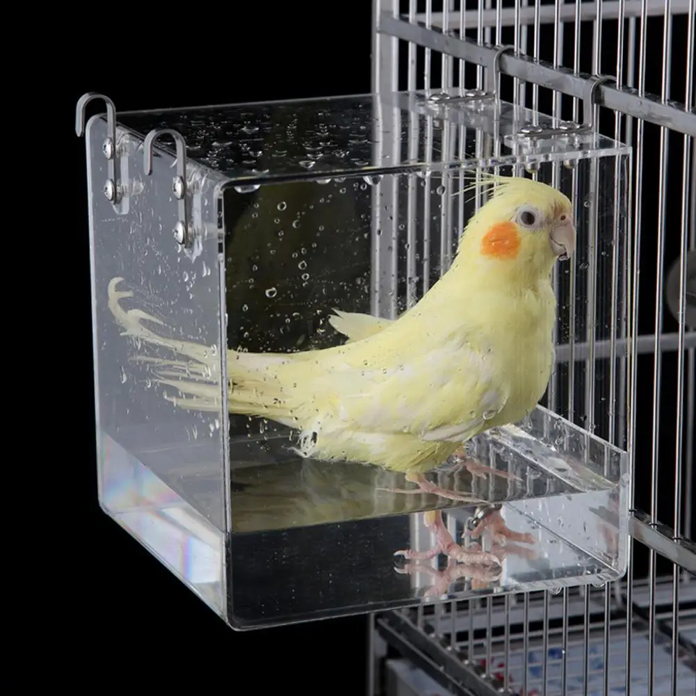 YOUZI Прозрачная акриловая коробка для купания птиц, утолщенная подвесная водяная ванна, принадлежности для птиц, клетка для душа, аксессуар