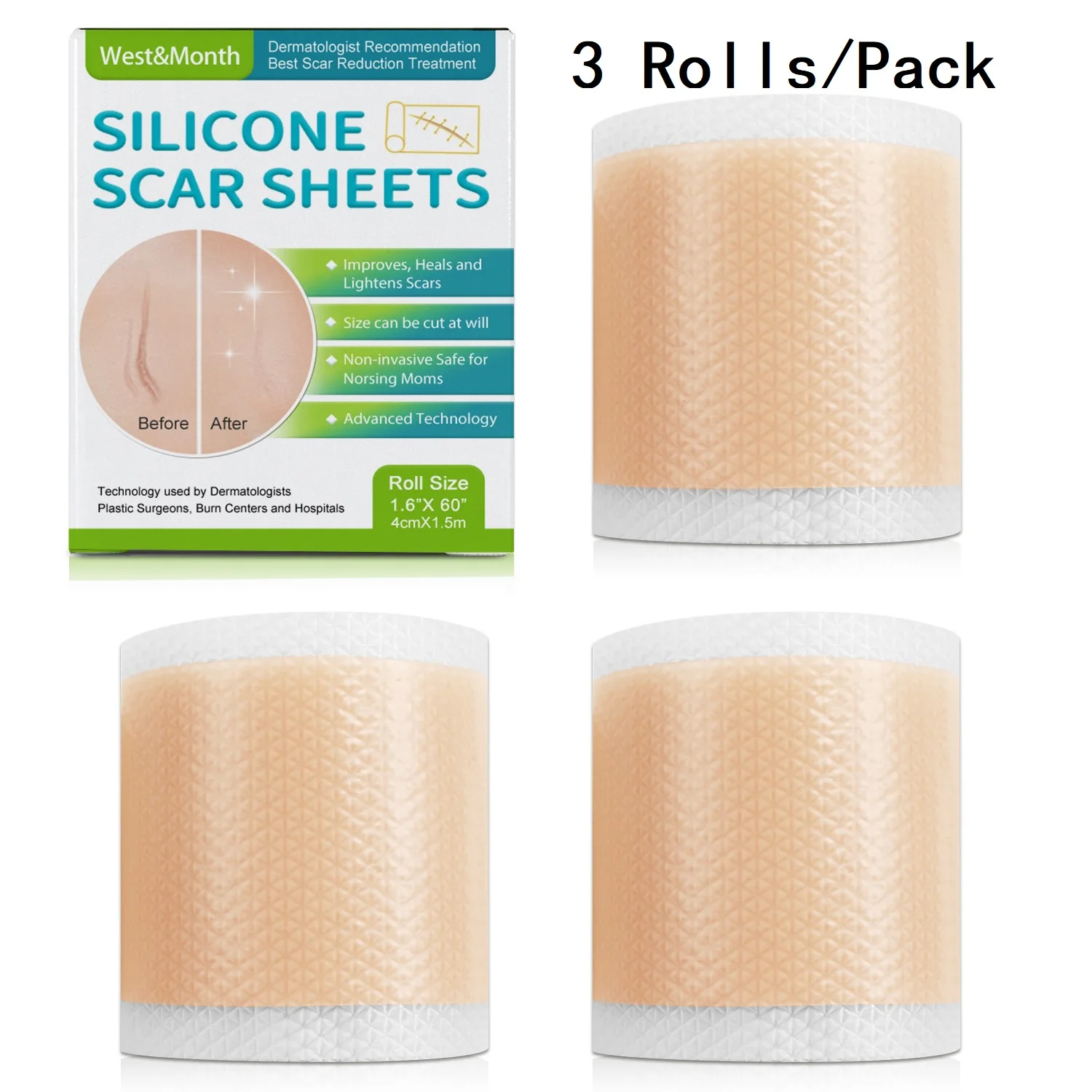 3 рулона/упаковка (1 рулон = 4 см * 1,5 м) Силиконовые Пластыри для удаления шрамов, полоски для кесарева сечения, хирургии, Ожогов, келоидов, Лента для ухода за кожей от акне