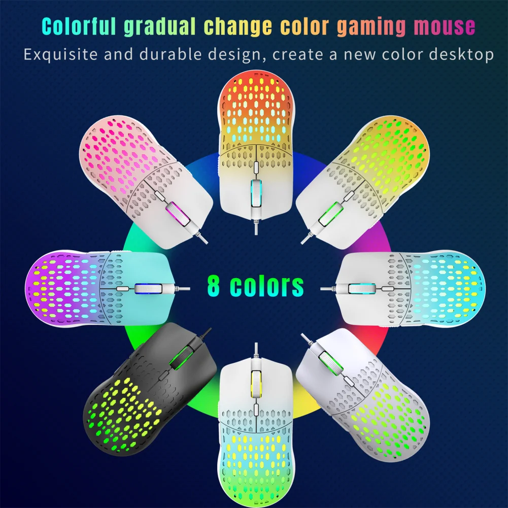 Новая проводная игровая мышь с 6 кнопками, разрешением 3600 точек на дюйм, 7-цветной подсветкой, легкие игровые мыши для офисных ноутбуков, настольных ПК для геймеров