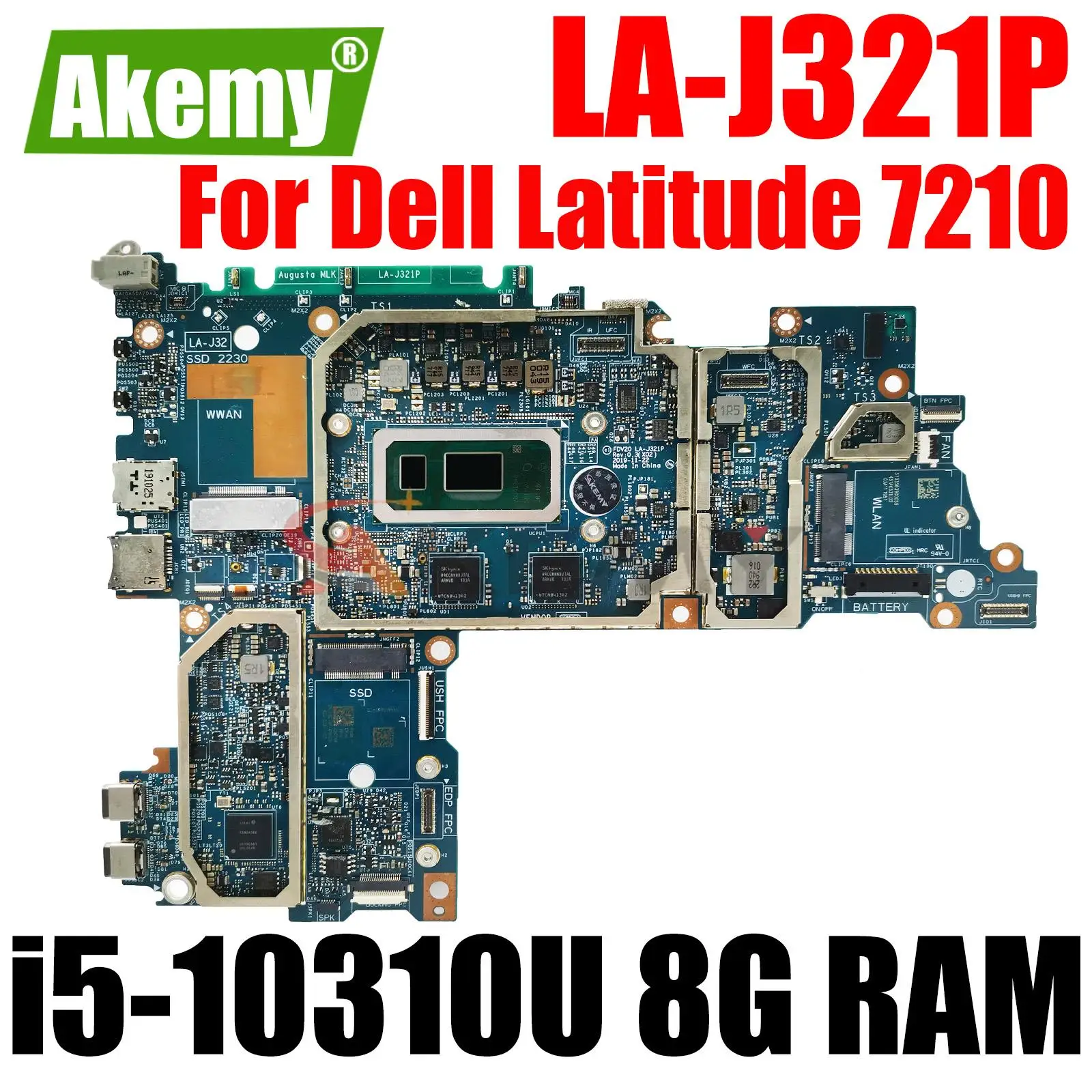 Для ноутбука Dell Latitude 7210 Материнская плата LA-J321P 0CTKYT 09XR7X Материнская плата ноутбука с процессором i5-10310U 8G RAM