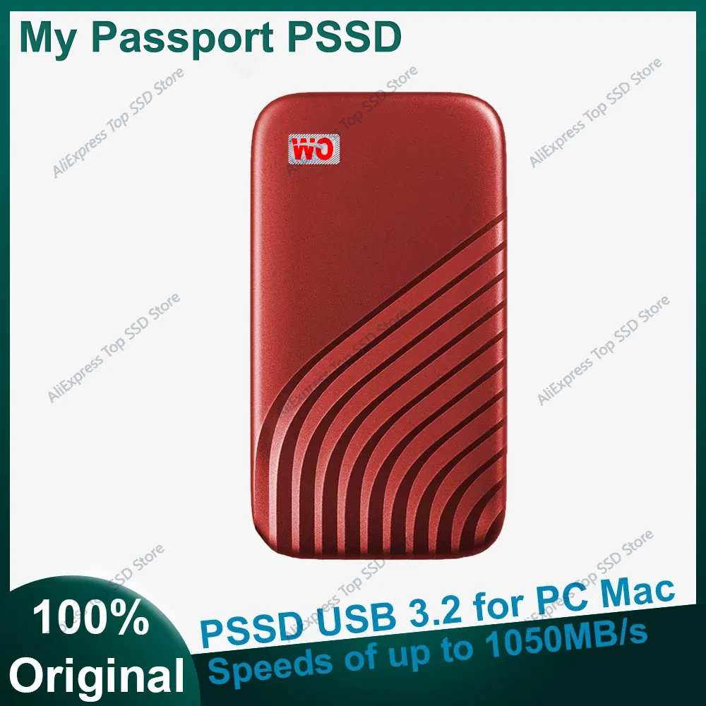 WO Red My Passport 1 ТБ 256 ТБ SSD Портативный Внешний Твердотельный накопитель Прочный и невероятно быстрый PSSD Защита паролем для ПК Mac