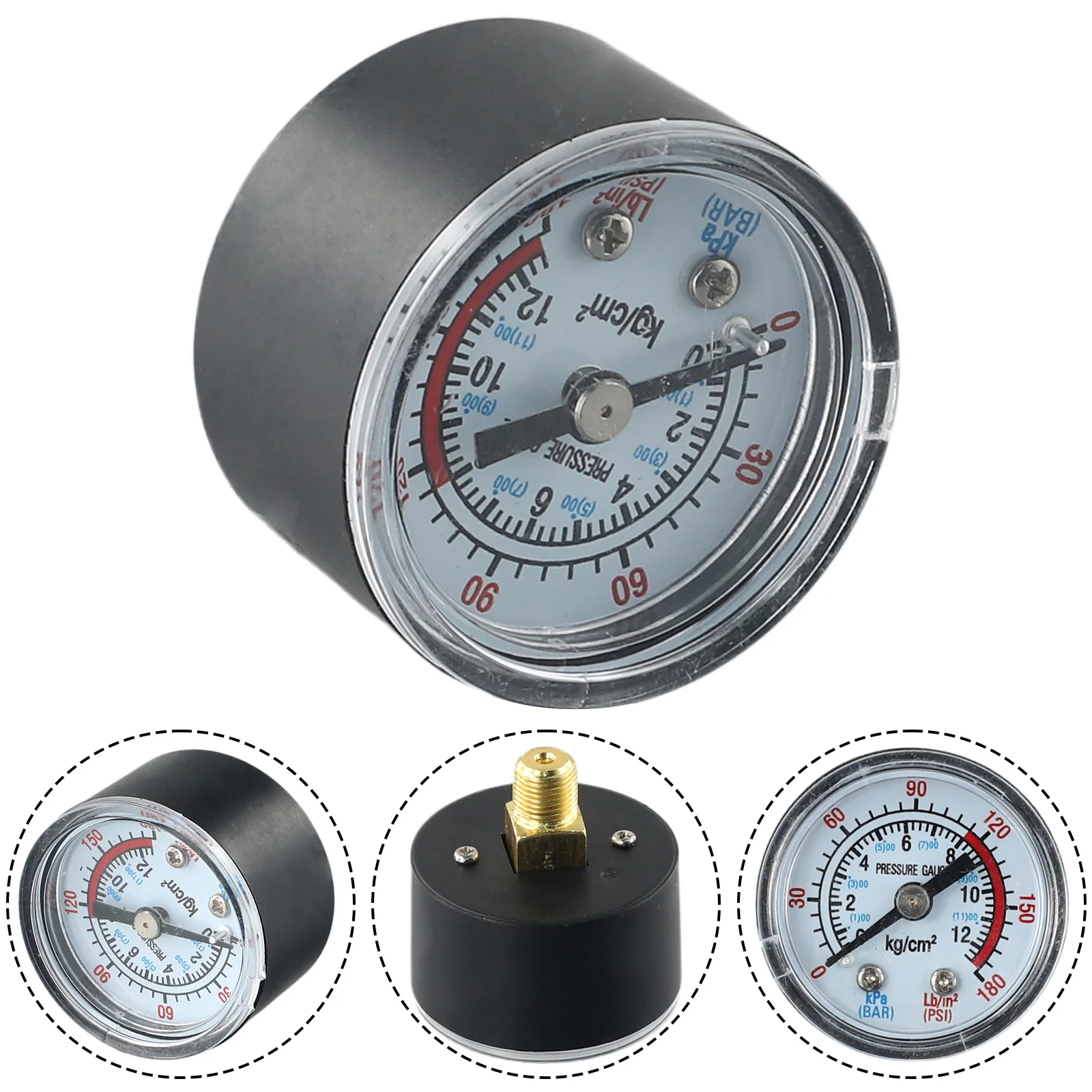 Пневматический гидравлический датчик давления жидкости воздушного компрессора 0-12 бар / 0-180 фунтов на квадратный дюйм Измерительный прибор с циферблатом Диаметр манометра воздушного давления 40 мм