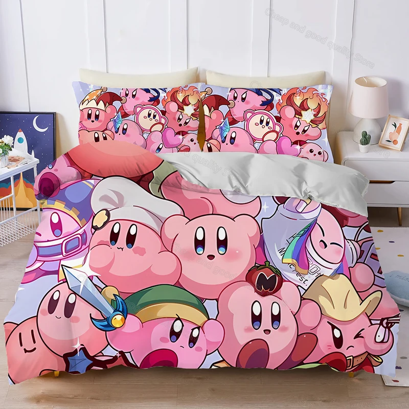 Комплект постельного белья Kirby Для девочек и мальчиков, Стеганое одеяло с рисунком аниме, наволочка, модный костюм Kawaii, Украшение из домашнего текстиля, подарок