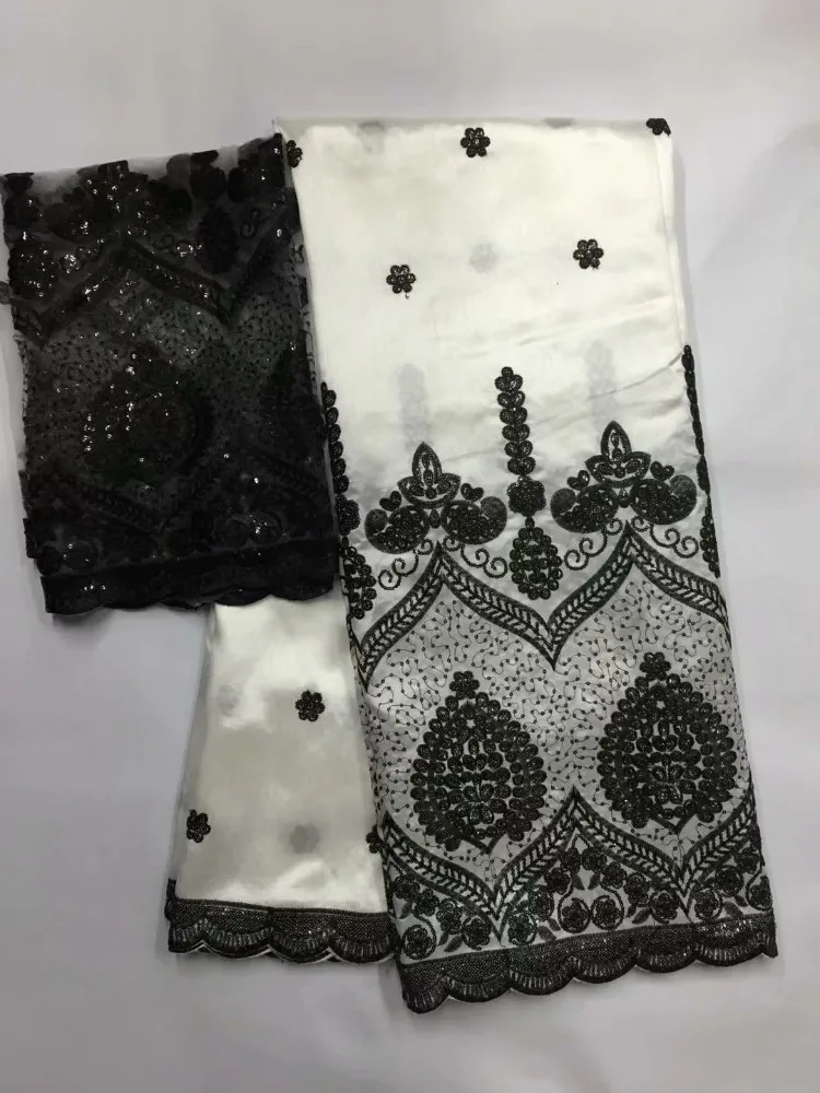 белый и черный 5 ярдов африканской кружевной ткани george + 2 ярда французской сетчатой кружевной ткани высокого качества для пошива модного платья