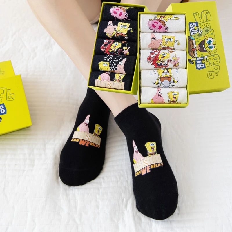 5 Пар/коробка Носки Губка Бобс с мультяшным рисунком Патрик Звездный Капитан Юджин Косплей Короткие Носки для девочек Каваи Хлопковые носки Набор подарков