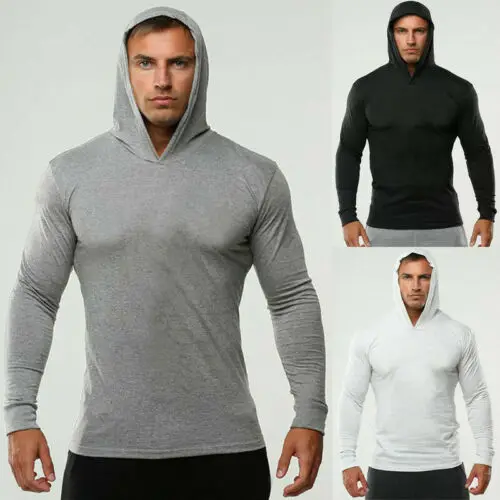 Мужские однотонные толстовки для тренировок, спортивный пуловер для мышц, толстовка, тонкие топы с капюшоном, свитер