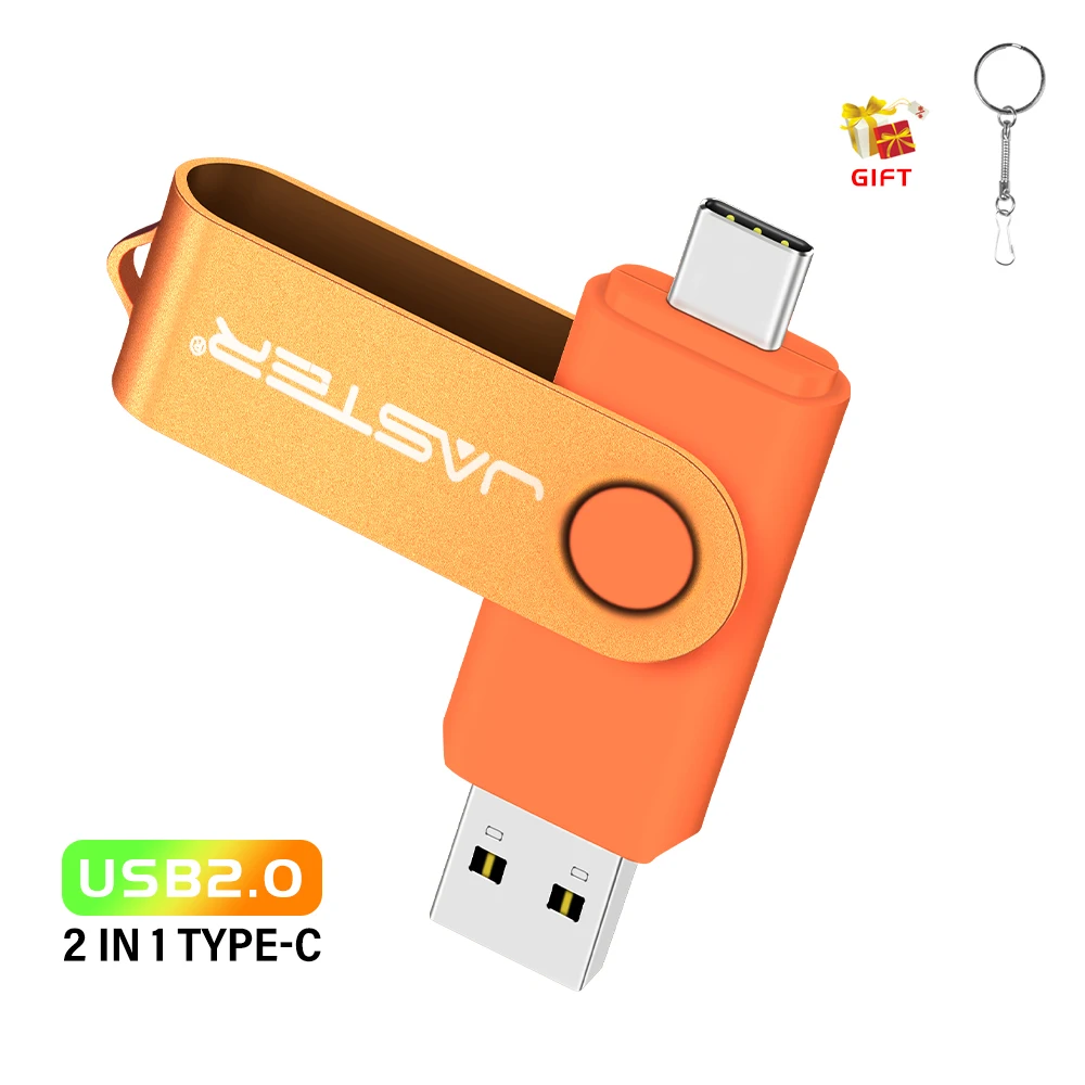 JASTER 2 в 1 Флешка 128 ГБ TYPE-C Memory Stick 64 ГБ Флэш-накопитель USB Flash Drive 32 ГБ Поворотный Флеш-накопитель 16 ГБ Бесплатное Кольцо Для ключей