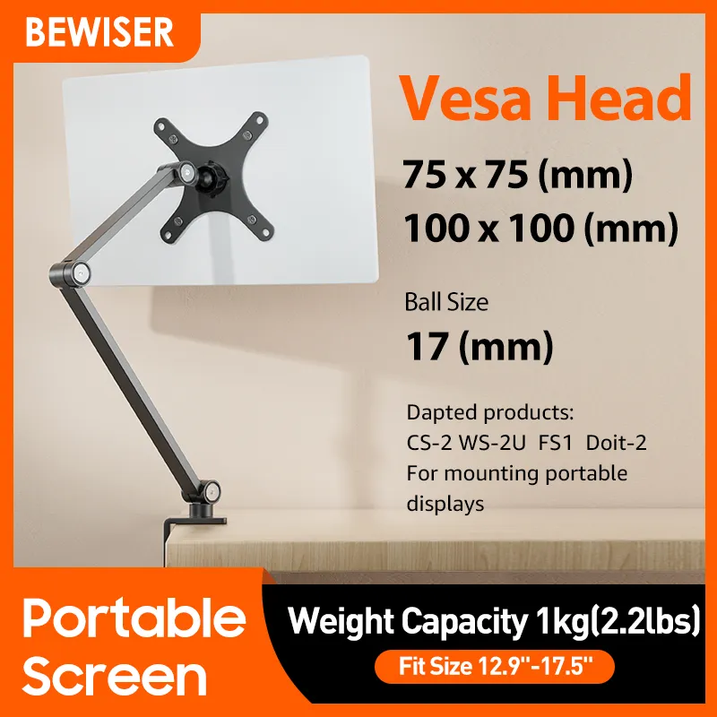 Держатель для настольного монтажа портативного монитора Bewiser из алюминиевого сплава 75*75/100*100 (мм) VESA, для наклона экрана 7-18 дюймов/поворота на 360 °